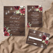 Rose rouge Fleurs Rustiques Mariage en bois RSVP C (Personnalisez la collection de ce créateur indépendant. )