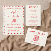 Cartons Réponse Mariage Code QR Vintage Rouge (Personnalisez la collection de ce créateur indépendant. )