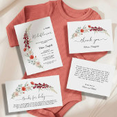 Boho Baby Shower Invitation red floral watercolor