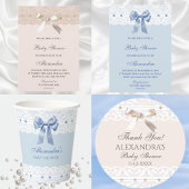 Gobelets En Papier Pink Satin Bow Regency White Lace Baby shower