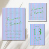 Numéro De Table Mariage à rayures vert Citron Bleu Rose Rétro