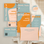 Save The Date Retro 70s dusty blue orange pink wedding