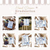 Invitation Graduation Bleue Tirée À La Main Rétro