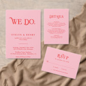 Modern Retro Pink and Red We Do Wedding Kaart (Personaliseer de collectie van deze zelfstandige maker.)