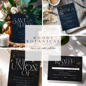 Moody Black Botanical Invitations