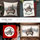 Retro Red Plaid Kersttruck Aangepaste Familienaam Glazen Onderzetter