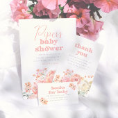 Invitation En Aluminium Foil Retro Floral Girl Baby Shower