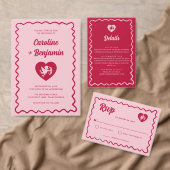 Cartons Réponse Retro Wavy Frame Red Pink Cupid Wedding QR Code (Personnalisez la collection de ce créateur indépendant. )