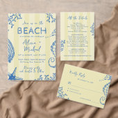 Whimsical hand drawn nautical coastal wedding kaart (Personaliseer de collectie van deze zelfstandige maker.)