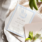 Invitation Baby shower Rocking Horse Blue Toile De Jouy