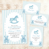 Invitation Cheval à rocher Preppy Ours Baby shower bleu