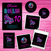 Serviette En Papier Fête de patinage à rouleaux Filles Neon Glow Anniv