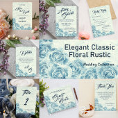 Carte de numéro de table de mariage florale bleue