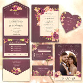 Save The Date Boho Rose de Bourgogne photo mariage Enregistrer l