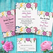Invitation Tout En Un Pays rose vif Printemps moderne Mariage floral