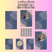 Menu de mariage romantique bleu marine et rose blu