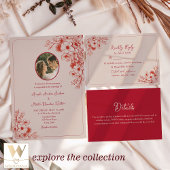 Invitation Tout En Un Red Floral Photo Wedding