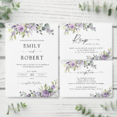Romantic Violet Flowers Wedding Invitation Kaart (Personaliseer de collectie van deze zelfstandige maker.)