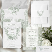 Invitation Classic Sage Green Landscape Toile Wedding
