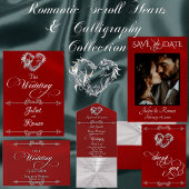 Romantic Silver Scroll Heart on Red RSVP Kaartje