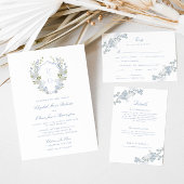 Romantisch Zacht Blauw Monogram Crest Bruiloft Wijn Etiket