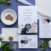 Romantic Waterverf Navy Florals Weddenschap Etiket