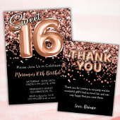 Sweet 16th Birthday Invitation Black Rose Gold