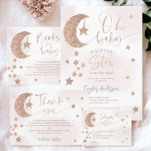 Carte D'accompagnement parties scintillant d'or rose lune étoiles nuages