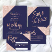 Invitation Rose or parties scintillant bleu marine couleur bl