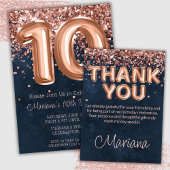 Serviette En Papier Rose Gold Navy Blue 10th Birthday Party