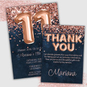 Serviette En Papier Rose Gold Navy Blue 11e fête d'anniversaire