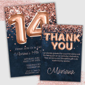 Serviette En Papier Rose Gold Navy Blue 14th Birthday Party