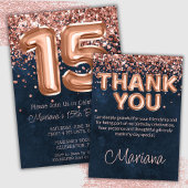 Serviette En Papier Rose Gold Navy Blue 15e fête d'anniversaire