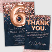 Serviette En Papier Rose Gold Navy Blue 6e fête d'anniversaire