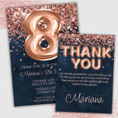 Serviette En Papier Rose Gold Navy Blue 8e fête d'anniversaire