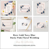 Invitation QR Code Rose or Marine bleu Dusty rose floral