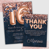 Serviette En Papier Rose Gold Navy Blue Sweet 16e fête d'anniversaire