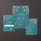 Invitation En Aluminium Mariage Floral Turquoise or rose (Personnalisez la collection de ce créateur indépendant.)