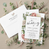 QR Code Rozen en pine Calligraphy Winter Wedding Kaart (Personaliseer deze collectie van deze onafhankelijke maker. Test)