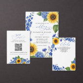 Invitation Mariage Code QR Tournesols Fleuris Bleu Royal (Personnalisez la collection de ce créateur indépendant.)