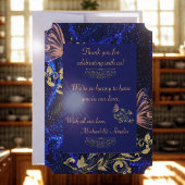 Dessous-de-verre Carré En Papier Mariage Royal Blue Gold Butterfly