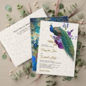Invitation En Aluminium Mariage de paon indien bleu violet de minuit (Personnalisez la collection de ce créateur indépendant. Test)