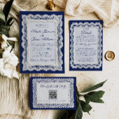 Cartons Réponse Code QR de mariage bleu royale dentelle napperon V