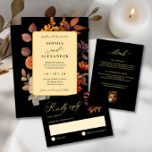Invitation Moody Black and Rust Automne Floral Mariage