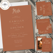 Carte D'accompagnement Rust Terracotta Minimalist Leaf Acorn Fall Wedding