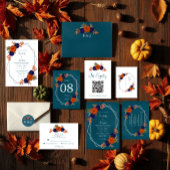 Menu Rustique Automne Orange Navy Bleu Floral Mariage