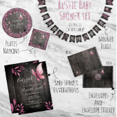 Sticker Rond Papillon rose aquarelle rustique babyshower