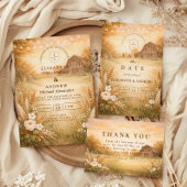 Invitation Rustic Barn Meadow String Lights Wedding