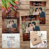 Rustic wood photo country wedding magnetic card