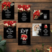 Save The Date Rustique Noir Poinsettia Floral Mariage de Noël